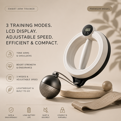 MOTION ONE Smart Arm Trainer – Funktionsübersicht: 3 Trainingsmodi, LCD-Display, variable Geschwindigkeit