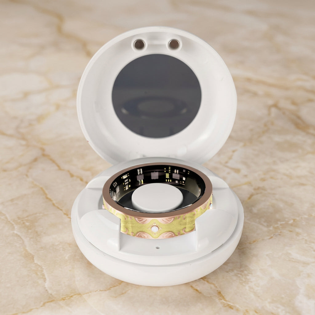 IRIS ONE Smart Ring in Gelb im geöffneten Ladecase