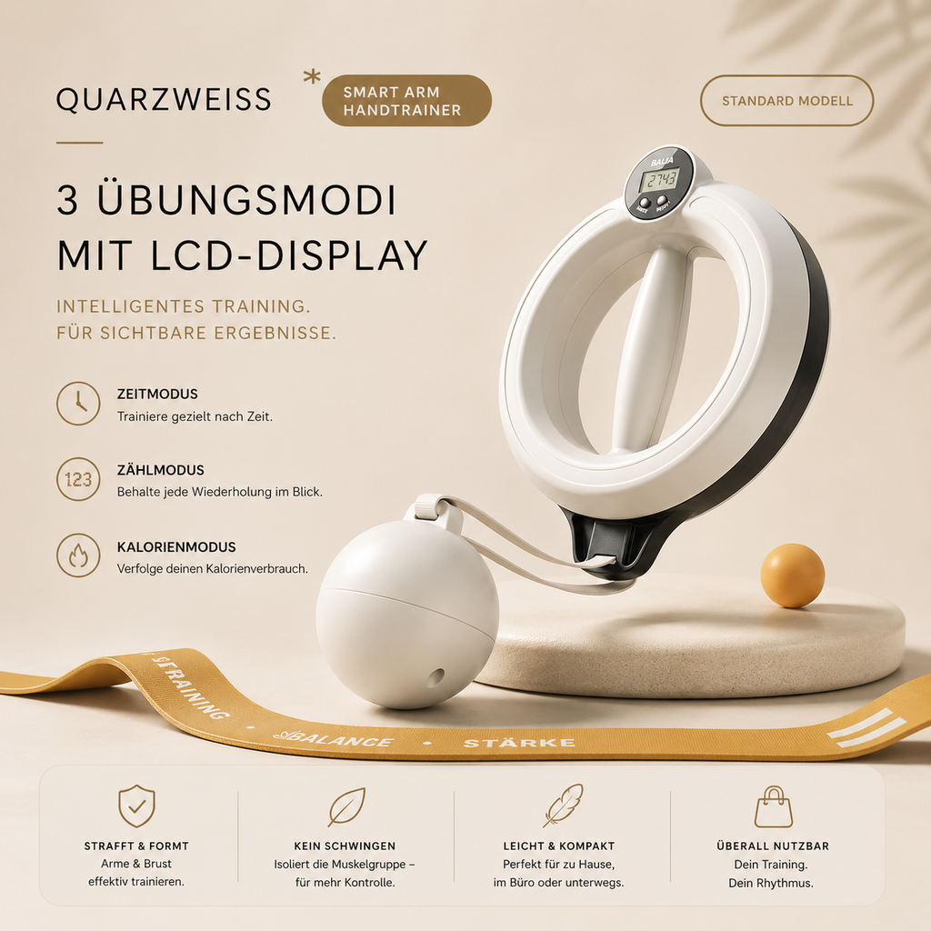 MOTION ONE Standard-Modell in Quarzweiß mit 3 Übungsmodi und LCD-Display