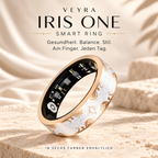 IRIS ONE Smart Ring von Veyra Health in Weiß mit roségoldfarbenen Ornamenten