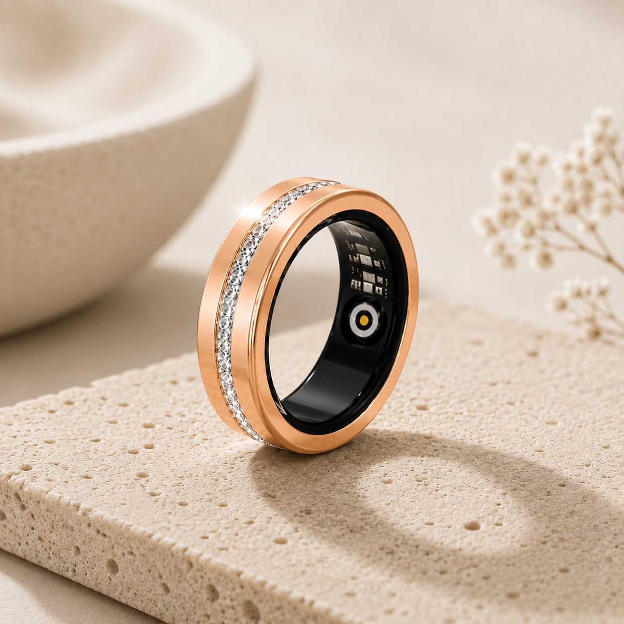 PULSE ONE Smart Ring in Roségold – Einzelansicht mit Kristall-Band