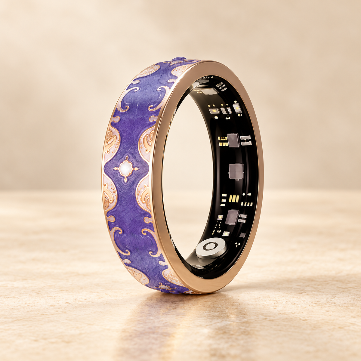 IRIS ONE Smart Ring in Lila mit Emaille und roségoldfarbenen Ornamenten
